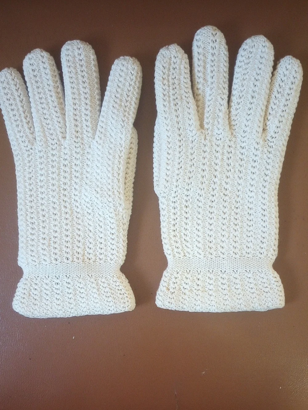 LIKE NEW Vintage Neutral Cream Cotton Gloves w/ Wool Lining, WPL 8134, Sz Medium